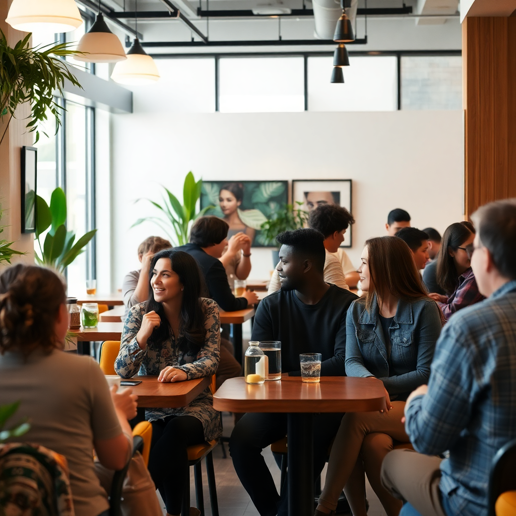 People connecting in a warm, welcoming cafe environment